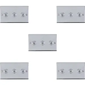 5 PACK 3 Gang Triple Retro Toggle Light Switch POLISHED CHROME 10A 2 Way Plate