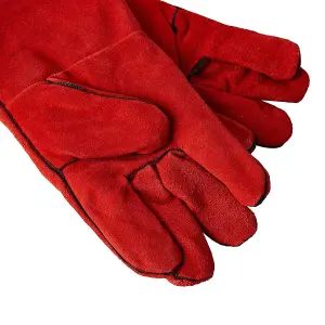 Silverline Welders Gauntlets 282389 Red Welding Safety Gloves 330mm