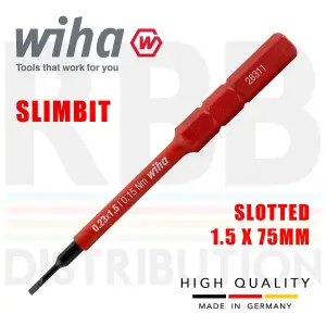 Wiha Slimbits Slotted Screwdriver 1.5mm Flat Head 1000v VDE Electrician 43114