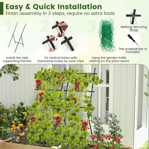 Costway 187cm Tall Garden Trellis for Cucumber Climbing Plants Vertical Plant Support Stand w/ Netting