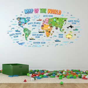 Walplus Map Of The World Kids Sticker PVC Blue