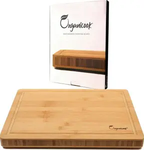 Organicook Luxury Large Wooden Chopping Board - Non-Slip Feet, Bamboo Chopping Board, Wood Cutting Board, Butchers Block, Easy Clean, Thick