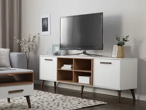 Beliani Retro TV Stand White ALLOA