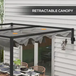 Outsunny 3 x 4m Wall Mounted Pergola with Retractable Sun Shade Canopy