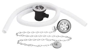 Extended Retainer Bath Waste with Overflow, Plug and Link Chain Waste for Baths up to 20mm Thick - Chrome