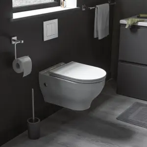 GoodHome Jubba Polymer resin, polypropylene (PP) & stainless steel Stone effect Toilet brush & holder