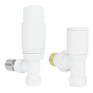 Thermostatic TRV Radiator Heated Towel Rail Valves Angled 15Mm X 1/2" Pair White