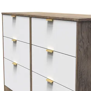 Nashville Ready assembled White & oak 6 Drawer Chest (H)792mm (W)1117mm (D)395mm