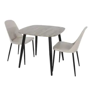 Core Products Aspen Grey Oak Effect 80cm Square Dining Table with 2 Calico Plastic Duo Design Chairs