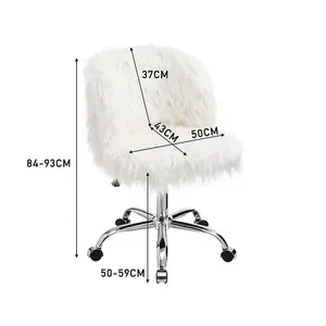 White Modern Fluffy Faux Fur Office Ergonomic Chair Height Adjustable