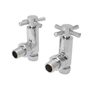 GoodHome Gloss chrome effect Angled Manual Radiator valve & lockshield Cross top, Pack of2