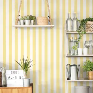 Galerie Just Kitchens Yellow Awning Stripe Wallpaper Roll