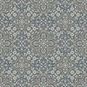 Galerie Homestyle White Blue Gold Floral Tile Smooth Wallpaper