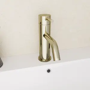 Nes Home Modern Deck Mounted Gloss Round Single Lever Basin Mono Mixer Tap Gold