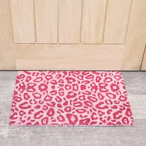 Melody Maison Pink Leopard Print Coir Door Mat