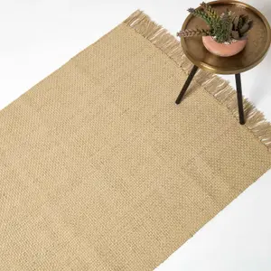 Homescapes Zaphyr Natural Handwoven Jute Rug with Tassels, 160 x 230 cm