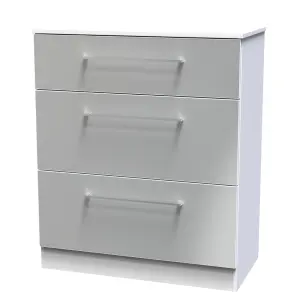 Chester 3 Drawer Deep Chest in Uniform Grey Gloss & White (Ready Assembled)