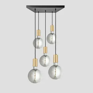 Industville Sleek Large Edison Square Cluster Lights, 5 Wire, Brass