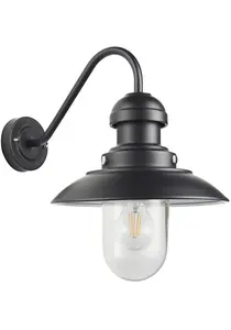 Matt Black Outdoor Fisherman Wall Light & Clear Glass Shade - Front Porch Light