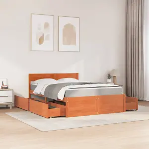 Berkfield Bed with Drawers and Mattress Wax Brown 140x190 cm Solid Wood Pine