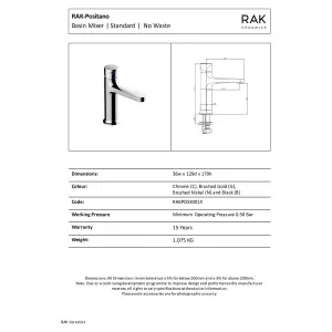 RAK Positano Matt Black Modern Basin Sink Mixer Tap Solid Brass