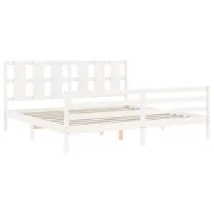 Berkfield Bed Frame with Headboard White Super King Size Solid Wood