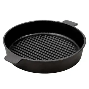 27cm Dia Black Frying Pans Round Cast Iron Grill Pan