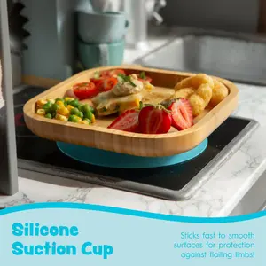 Tiny Dining Square Bamboo Suction Plate - Navy Blue