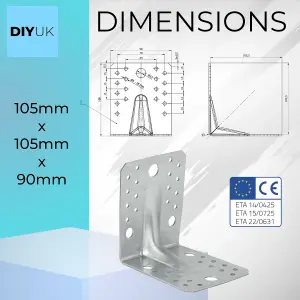 Angle Bracket Size: 70x70x55x2.5mm ( Pack of: 20 ) Heavy Duty Galvanised Steel Metal Corner Braces for Joining, Bracing