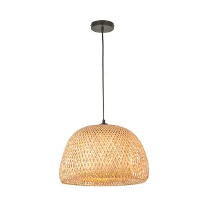 Luminosa Bali Single Pendant Ceiling Lamp, Natural Bamboo, White, Matt Black