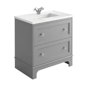 Beckett Light Grey Floor Standing Traditional Bathroom Vanity Unit with White Worktop & Ceramic Basin (W)800mm (H)850mm