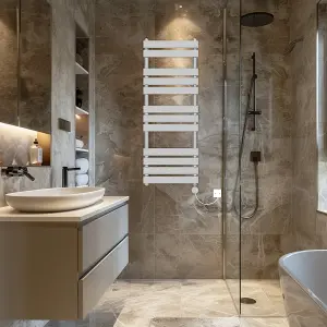 Rinse Bathrooms Flat Panel Electric Heated Towel Rail Touch Screen Timer Bathroom Radiator Prefilled Chrome 1200x450mm 600W