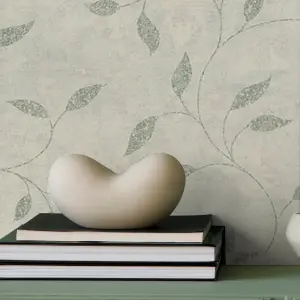 Boutique Ornamental Leaf Sage Textured Floral Wallpaper