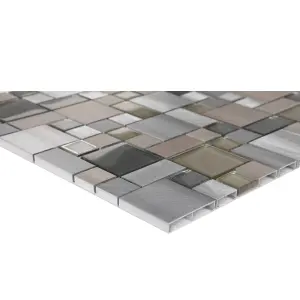 Tourino Grey Gloss & matt Glass effect Flat Aluminium & glass Mosaic tile sheet, (L)300mm (W)300mm