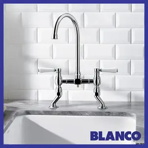 Blanco Vicus Bridge Twin Lever Swivel Spout Traditional Kitchen Mixer Tap - Pewter