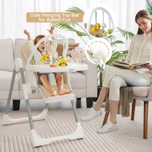 Costway 4-in-1 Baby High Chair Foldable Feeding Chair w/ 7 Heights 4 Reclining Angles Yellow