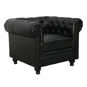 Hertford Chesterfield Faux Leather 1 Seater Sofa In Black