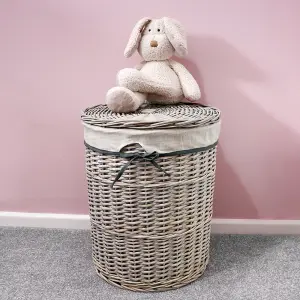 JVL Arianna Round Willow Baskets, Set of 2 Laundry Baskets and 2 Waste Paper Bins, Grey Wash