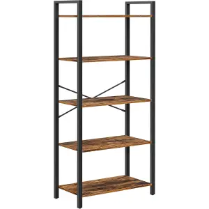 VASAGLE 5 Tier Shelf Bookcase, Storage Unit, with Steel Frame, for Any Spaces, Industrial, Rustic Brown and Black