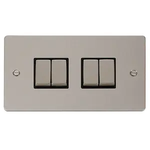 Flat Plate Pearl Nickel 10A 4 Gang 2 Way Ingot Light Switch - Black Trim - SE Home