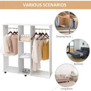 HOMCOM Mobile Double Open Wardrobe w/ Clothes Hanging Rail Colthing White