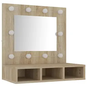 Berkfield Mirror Cabinet with LED Sonoma Oak 60x31.5x62 cm