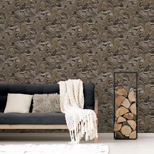 Galerie Organic Textures Black Gold Agate Tile Textured Wallpaper