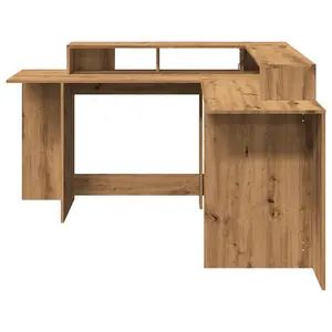 Berkfield Desk with LED Lights Artisian Oak 152x152x91 cm Engineered Wood