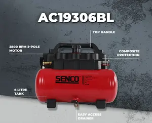 SENCO AC19306BL 6L Low Noise 67dB Portable Air Compressor Oil Free 1.5HP 240V