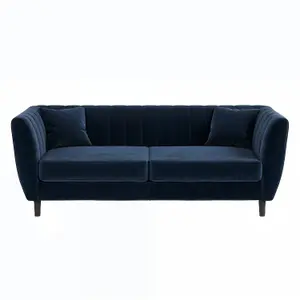 Solace+Co Remi 3 Seater Mid Century Velvet Sofa - Navy