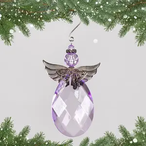 Acrylic Crystal Angel Hanging Figurine Ornament Purple/Silver