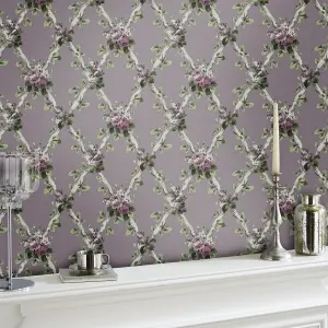 Laura Ashley Elwyn Grape Floral Smooth Wallpaper Sample