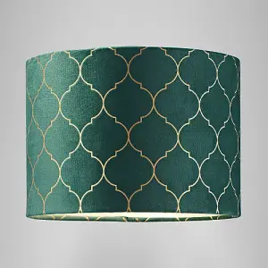 Modern Soft Brushable Forest Green Velvet 25cm Lamp Shade with Gold Foil Decor