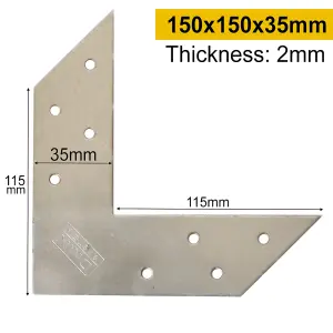 Pack of 4 Heavy Duty Galvanised Flat Angle Bracket Angle Plate L Shape Corner Brace Mending Plate 150x150x35mm